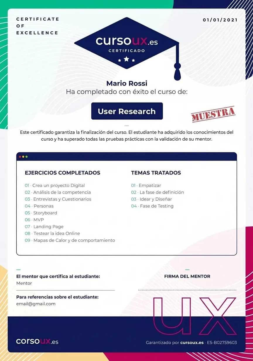 Certificado UX Design emitido por CorsoUX